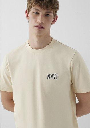 Mavi Logo Baskılı Ekru Tişört 0611714-81202