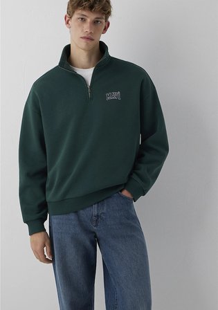 Mavi Logo Baskılı Yarı Fermuarlı Yeşil Sweatshirt 0S10208-85173