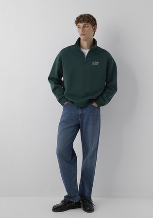 Mavi Logo Baskılı Yarı Fermuarlı Yeşil Sweatshirt 0S10208-85173