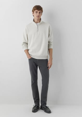 Yarı Fermuarlı Bej Basic Sweatshirt 0S10278-70144