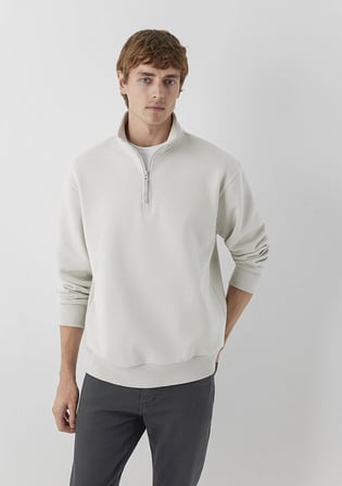 Yarı Fermuarlı Bej Basic Sweatshirt 0S10278-70144