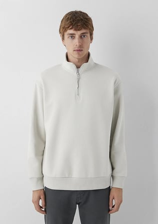 Yarı Fermuarlı Bej Basic Sweatshirt 0S10278-70144