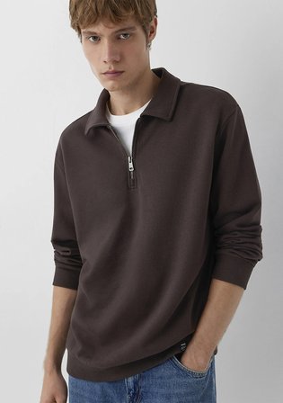 Fermuarlı Kahverengi Polo Sweatshirt 0S10622-70220