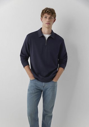 Yarı Fermuarlı Lacivert Sweatshirt 0S10622-70489