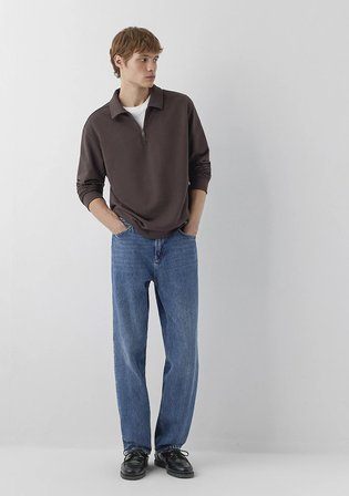Fermuarlı Kahverengi Polo Sweatshirt 0S10622-70220