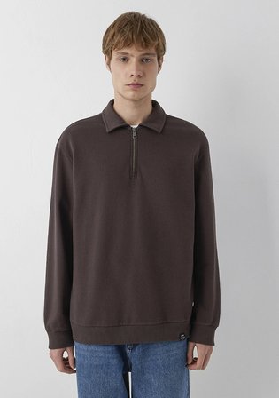 Fermuarlı Kahverengi Polo Sweatshirt 0S10622-70220