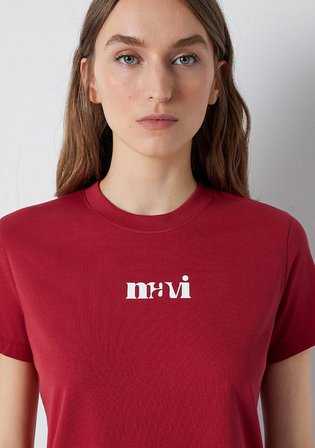 Mavi Logo Baskılı Kırmızı Tişört 1612241-70391