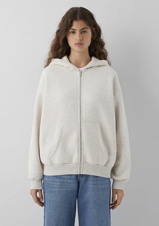 Kapüşonlu Fermuarlı Bej Sweatshirt 1611775-86992