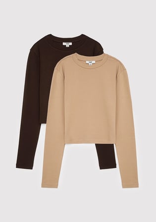 2li Uzun Kollu Crop Basic Tişört 1613021-70240