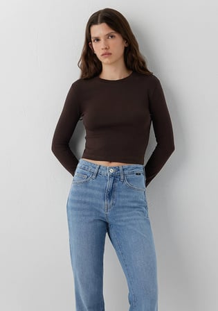 2li Uzun Kollu Crop Basic Tişört 1613021-70240