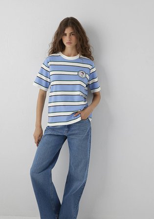 Mavi Çizgili Snoopy Baskılı Tişört 1614348-91747