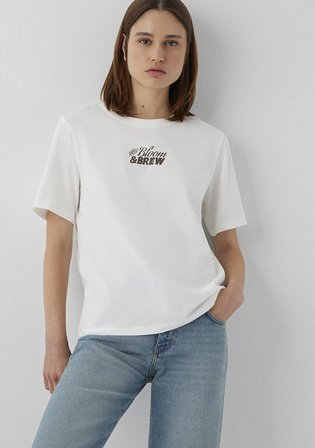 Slogan Baskılı Ekru Tişört 1614165-70057
