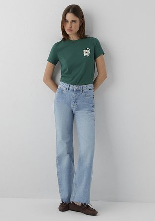 Kedi Baskılı Yeşil Tişört 1614138-71874
