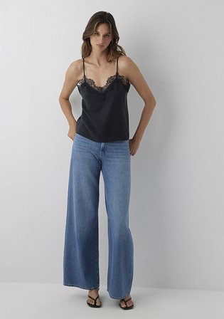 (Tencel TM) Lyocell Dantelli Siyah Bluz 1211555-900