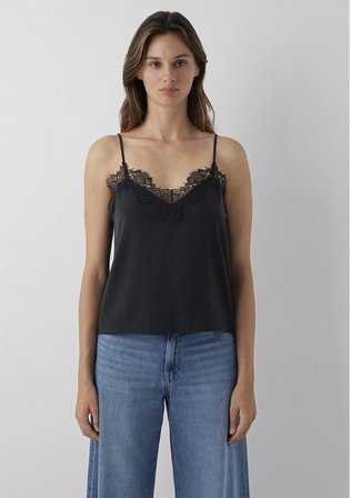 (Tencel TM) Lyocell Dantelli Siyah Bluz 1211555-900