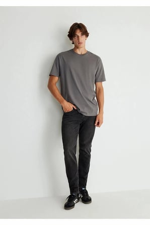 Erkek Gri London Classic Denim Antrasit Jean