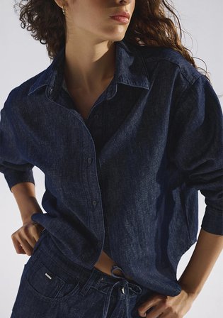 Carlia Mavi Edition Keten Karışımlı Rinse Gömlek 1210924-A4226