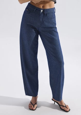 Tıya Mavi Edition Keten Karışımlı Çizgili Jean Pantolon 1018900-A4227