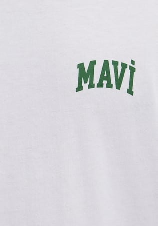 Mavi Logo Baskılı Biye Detaylı Beyaz Tişört 0613557-620