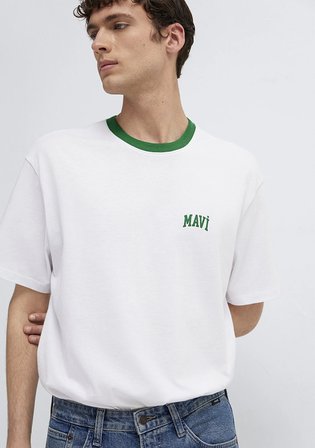 Mavi Logo Baskılı Biye Detaylı Beyaz Tişört 0613557-620