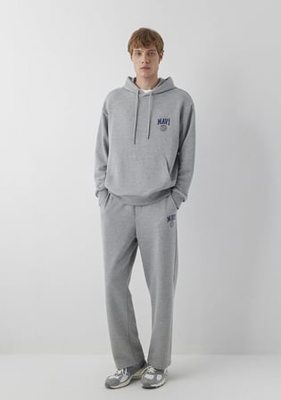 Mavi Logo Baskılı Kapüşonlu Gri Sweatshirt 0S10656-80018