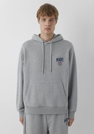 Mavi Logo Baskılı Kapüşonlu Gri Sweatshirt 0S10656-80018