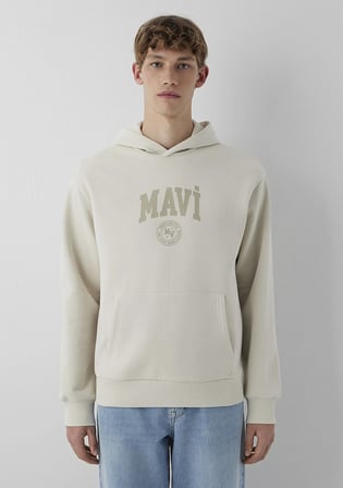 Mavi Logo Baskılı Kapüşonlu Bej Sweatshirt 0S10646-70144