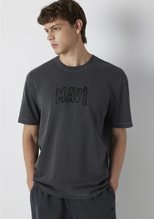 Mavi Logo Baskılı Antrasit Tişört 0613564-70087