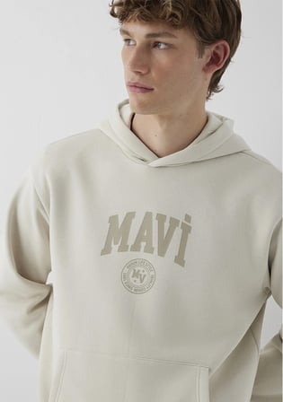 Mavi Logo Baskılı Kapüşonlu Bej Sweatshirt 0S10646-70144