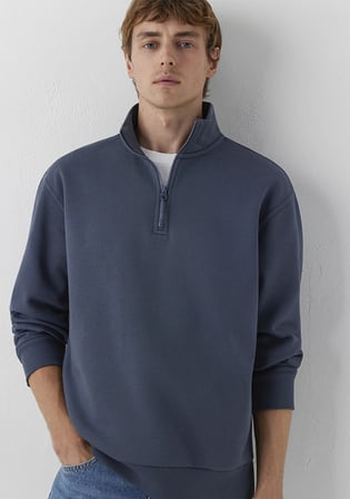 Yarı Fermuarlı Lacivert Basic Sweatshirt 0S10278-70759
