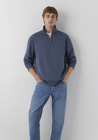 Yarı Fermuarlı Lacivert Basic Sweatshirt 0S10278-70759
