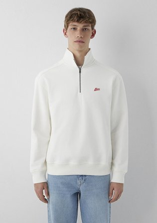 Mavi Patch Nakışlı Yarı Fermuarlı Ekru Sweatshirt 0S10613-70057