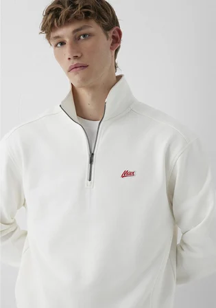 Mavi Patch Nakışlı Yarı Fermuarlı Ekru Sweatshirt 0S10613-70057