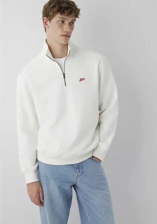 Mavi Patch Nakışlı Yarı Fermuarlı Ekru Sweatshirt 0S10613-70057