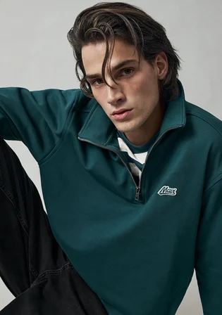 Mavi Patch Nakışlı Yarı Fermuarlı Yeşil Sweatshirt 0S10613-90366