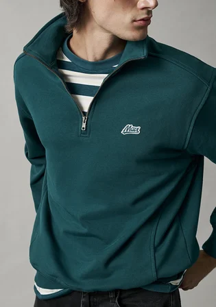 Mavi Patch Nakışlı Yarı Fermuarlı Yeşil Sweatshirt 0S10613-90366