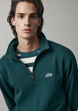 Mavi Patch Nakışlı Yarı Fermuarlı Yeşil Sweatshirt 0S10613-90366