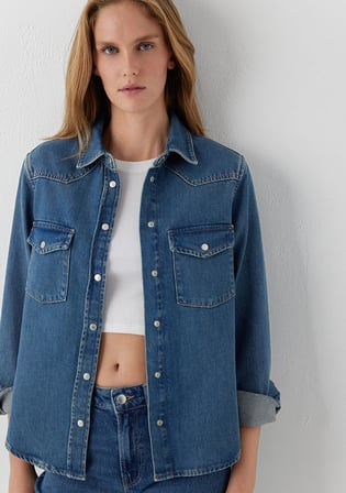 Angela Classic Denim Indigo Mavisi Jean Gömlek 1210819-A3846