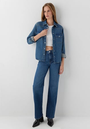 Angela Classic Denim Indigo Mavisi Jean Gömlek 1210819-A3846