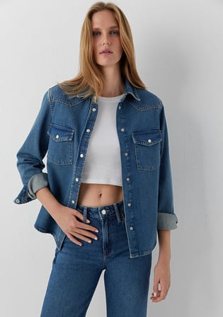 Angela Classic Denim Indigo Mavisi Jean Gömlek 1210819-A3846