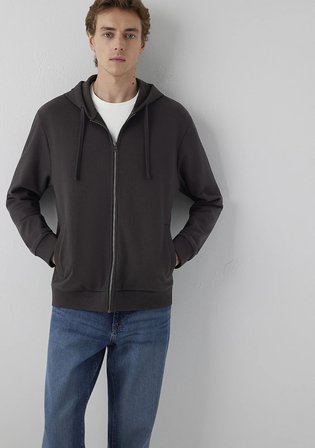Kapüşonlu Fermuarlı Kahverengi Sweatshirt 0S10423-70219