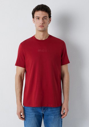 Mavi Logo Baskılı Bordo Tişört 0612732-89065