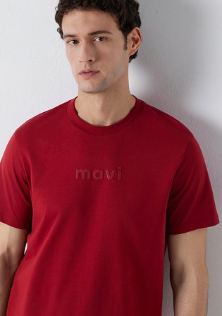 Mavi Logo Baskılı Bordo Tişört 0612732-89065