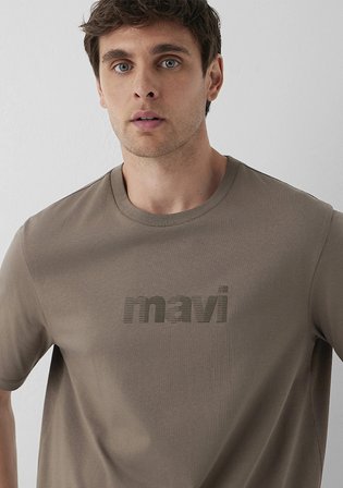 Mavi Logo Baskılı Kahverengi Tişört 0612936-70376