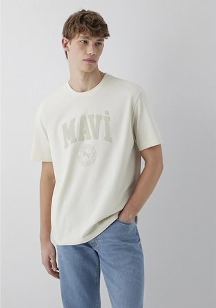 Mavi Logo Baskılı Bej Tişört 0612897-70134
