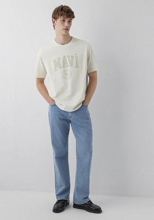 Mavi Logo Baskılı Bej Tişört 0612897-70134