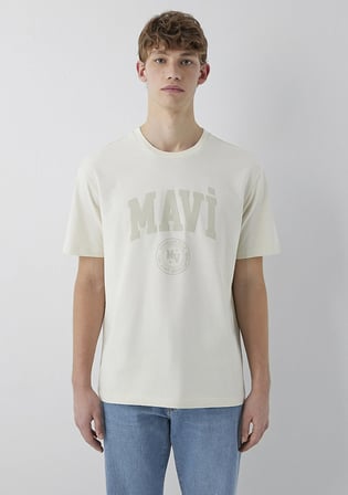 Mavi Logo Baskılı Bej Tişört 0612897-70134