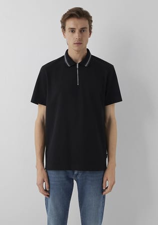 Yarı fermuarlı Siyah Polo Tişört 0613535-900