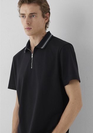 Yarı fermuarlı Siyah Polo Tişört 0613535-900