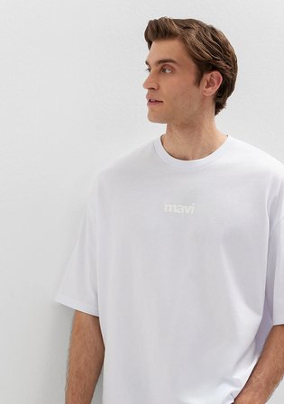Mavi Baskılı Beyaz Tişört 0613553-620